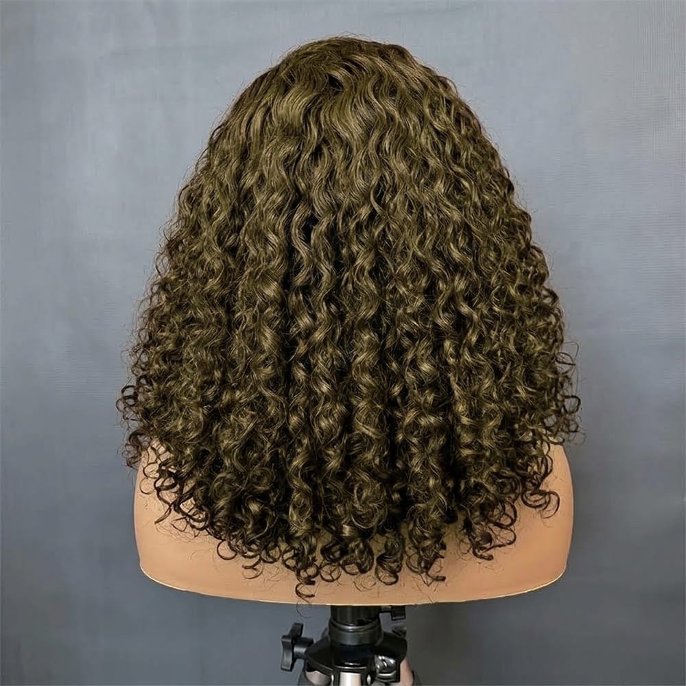 Deep Wave Bob Side Part  HD Lace Front Wig 100% Virgin Human Hair / Medium Chestnut Brown LINKTOWIG