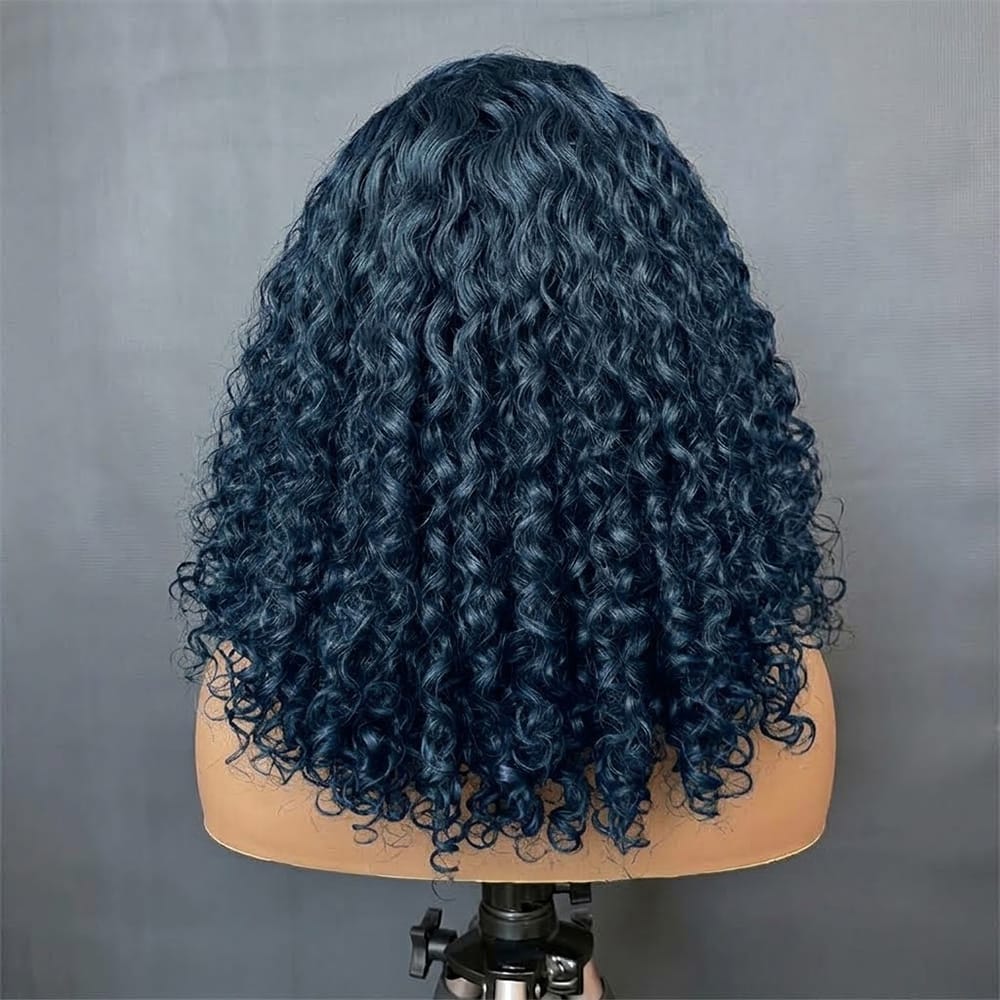 Deep Wave Bob Side Part  HD Lace Front Wig 100% Virgin Human Hair / Midnight Blue LINKTOWIG