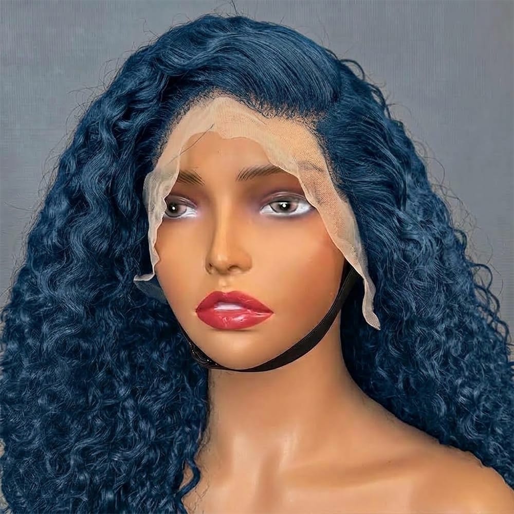 Deep Wave Bob Side Part  HD Lace Front Wig 100% Virgin Human Hair / Midnight Blue LINKTOWIG
