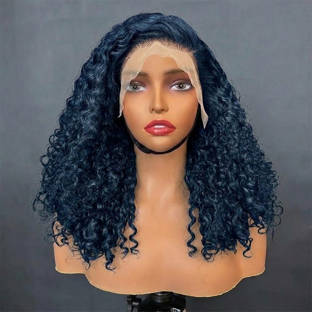 Deep Wave Bob Side Part  HD Lace Front Wig 100% Virgin Human Hair / Midnight Blue LINKTOWIG