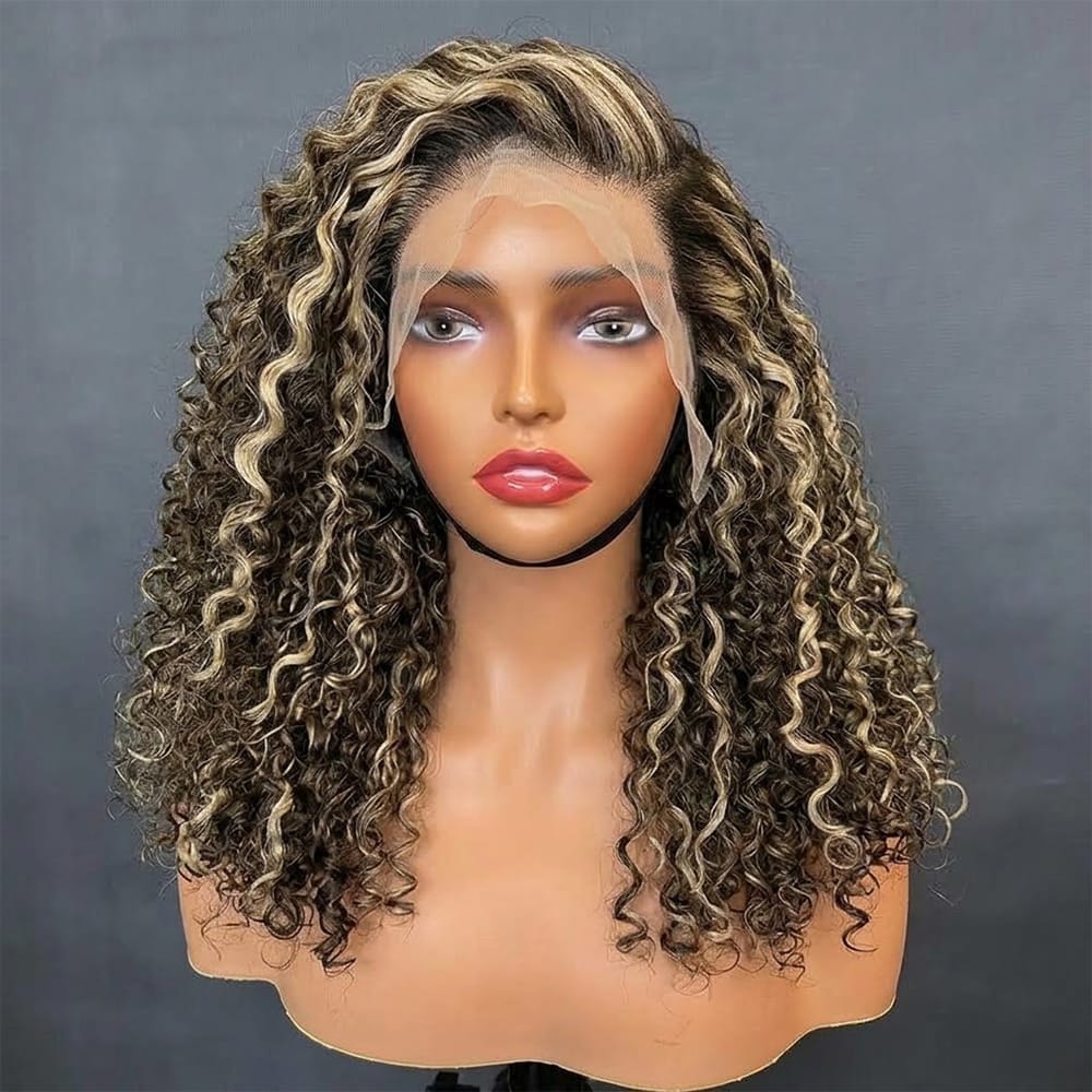 Deep Wave Bob Side Part  HD Lace Front Wig 100% Virgin Human Hair / Piano Highlight Silver Grey LINKTOWIG