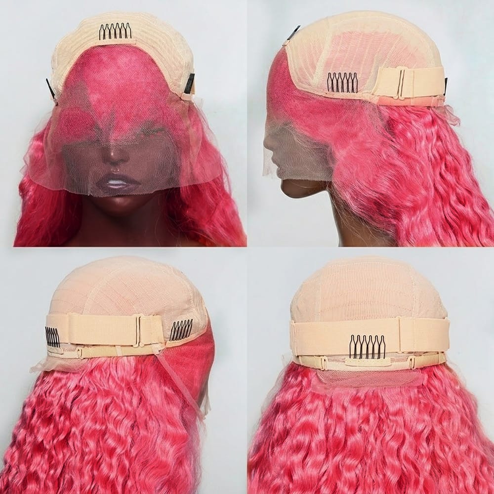 Deep Wave Bob Side Part  HD Lace Front Wig 100% Virgin Human Hair / pink LINKTOWIG