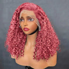 Deep Wave Bob Side Part  HD Lace Front Wig 100% Virgin Human Hair / pink LINKTOWIG