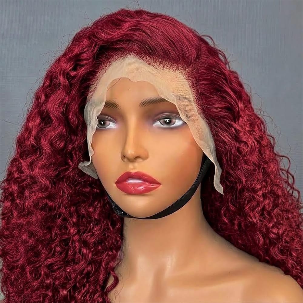 Deep Wave Bob Side Part  HD Lace Front Wig 100% Virgin Human Hair / Ruby Red LINKTOWIG
