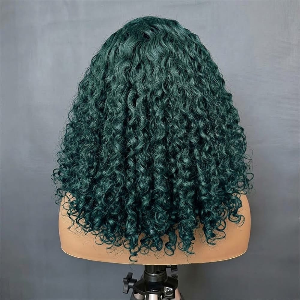 Deep Wave Bob Side Part  HD Lace Front Wig 100% Virgin Human Hair / Teal Green LINKTOWIG