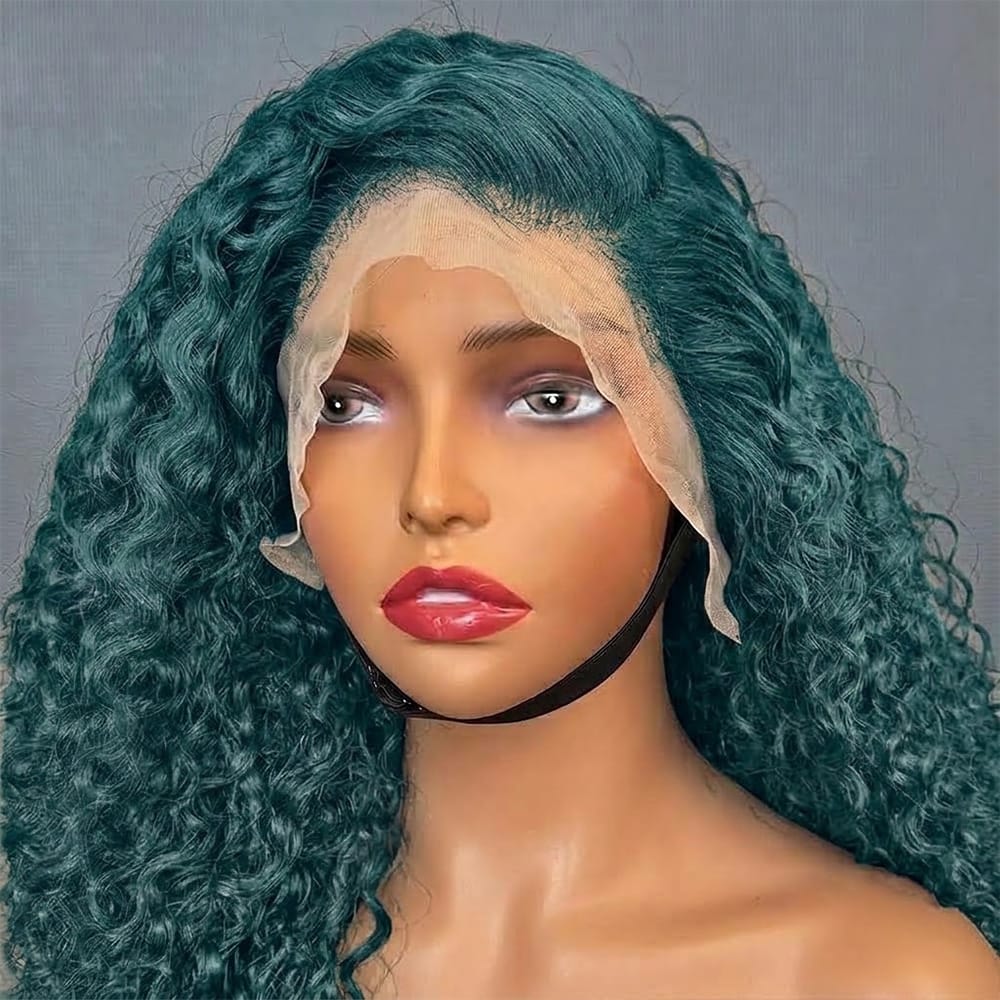 Deep Wave Bob Side Part  HD Lace Front Wig 100% Virgin Human Hair / Teal Green LINKTOWIG
