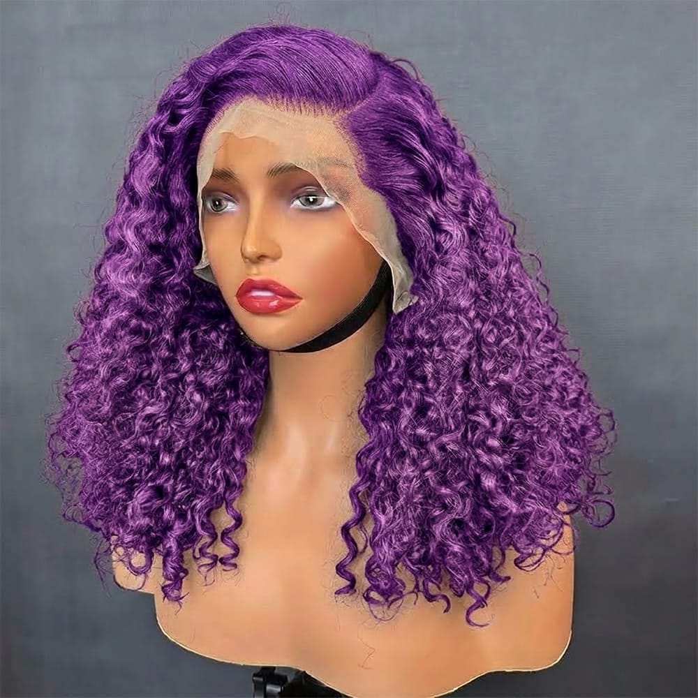 Deep Wave Bob Side Part  HD Lace Front Wig 100% Virgin Human Hair / Violet Purple LINKTOWIG