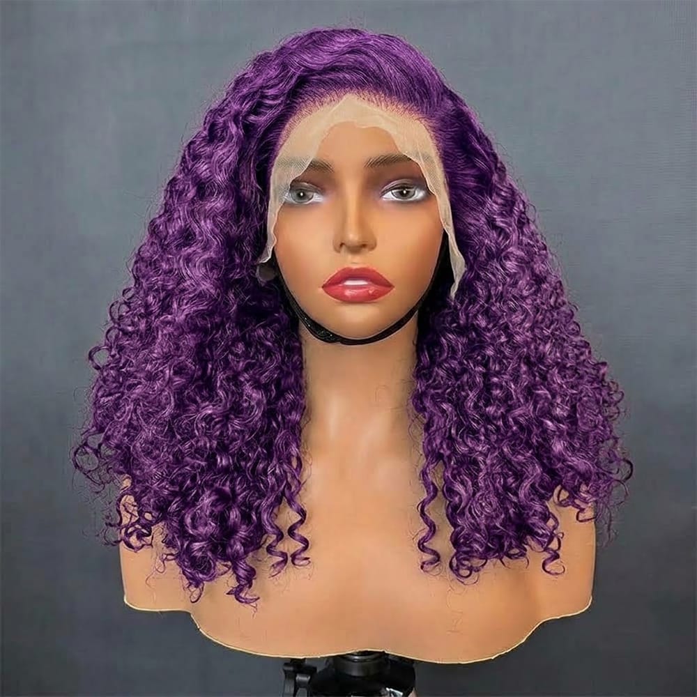 Deep Wave Bob Side Part  HD Lace Front Wig 100% Virgin Human Hair / Violet Purple LINKTOWIG