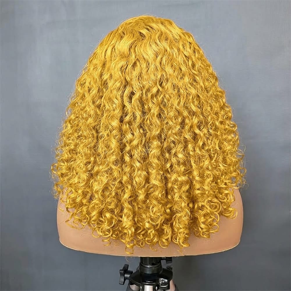 Deep Wave Bob Side Part  HD Lace Front Wig 100% Virgin Human Hair / Yellow LINKTOWIG
