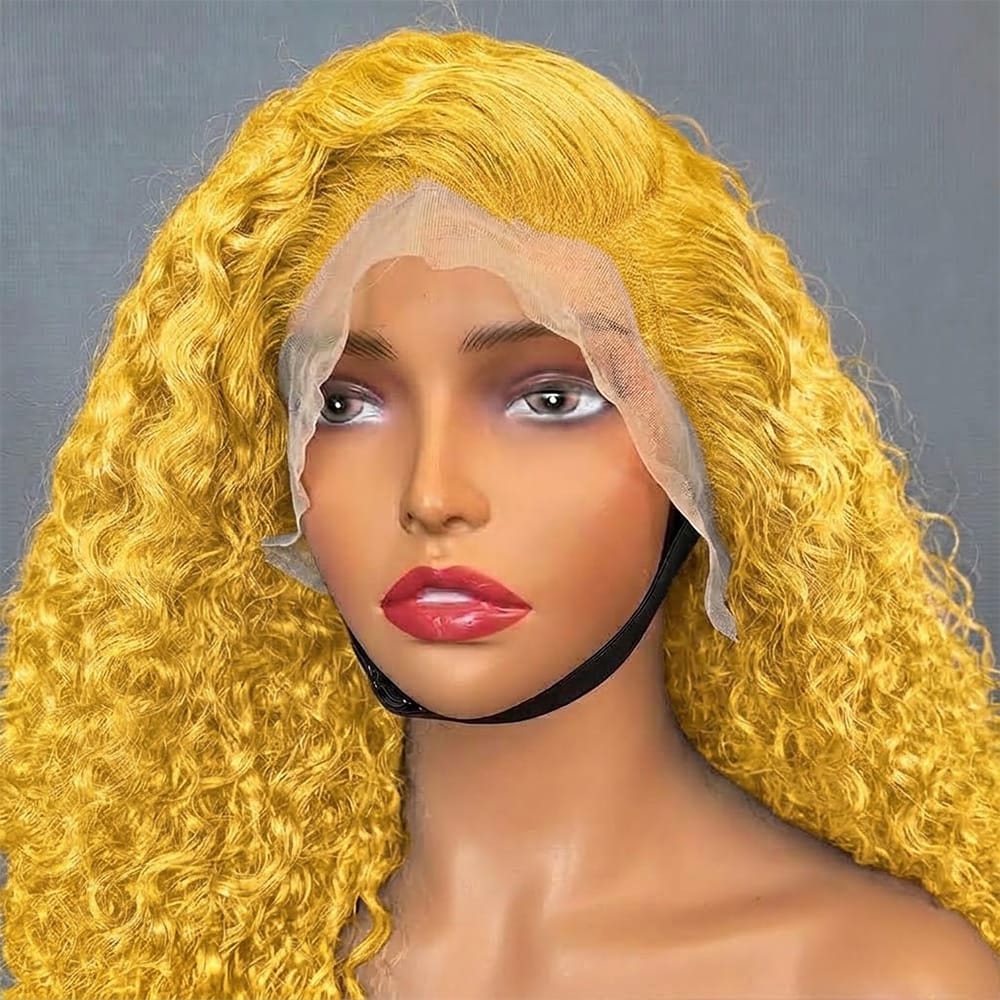 Deep Wave Bob Side Part  HD Lace Front Wig 100% Virgin Human Hair / Yellow LINKTOWIG