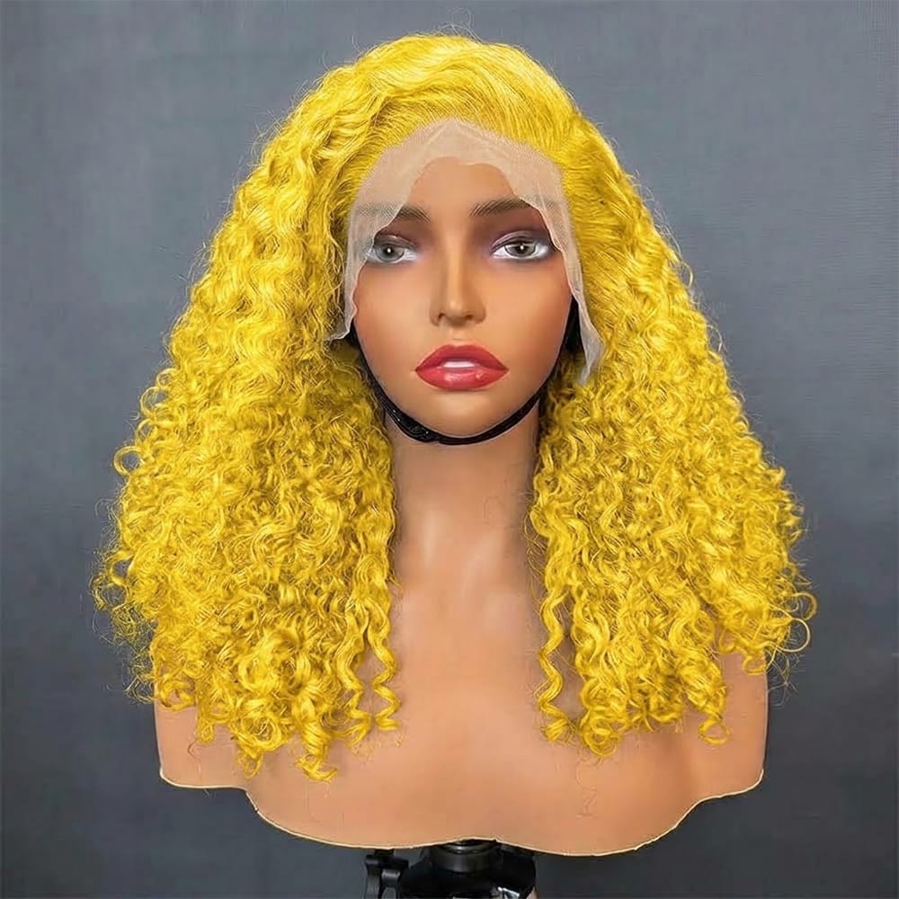 Deep Wave Bob Side Part  HD Lace Front Wig 100% Virgin Human Hair / Yellow LINKTOWIG