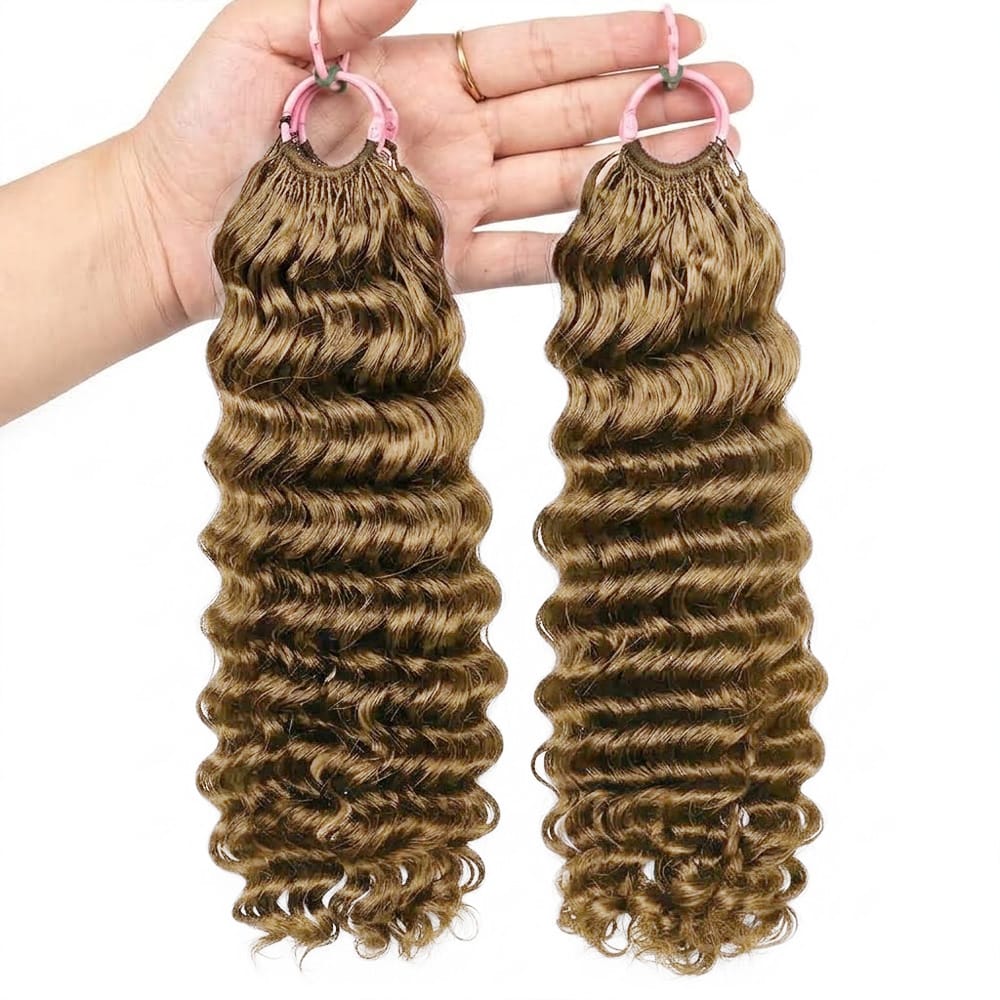 Deep Wave Hair Bundles / Feather Hair Extensions — 100% Virgin Human Hair / Ash Brown LINKTOWIG