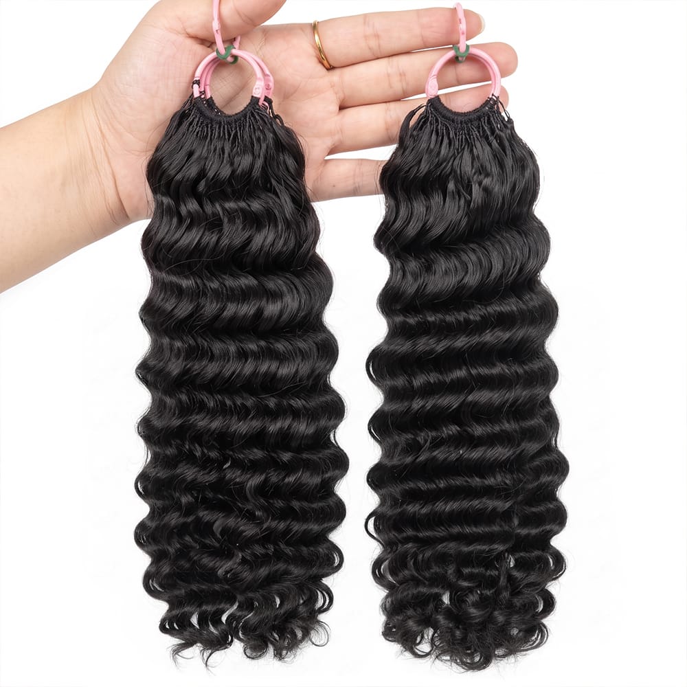 Deep Wave Hair Bundles / Feather Hair Extensions — 100% Virgin Human Hair / Black LINKTOWIG