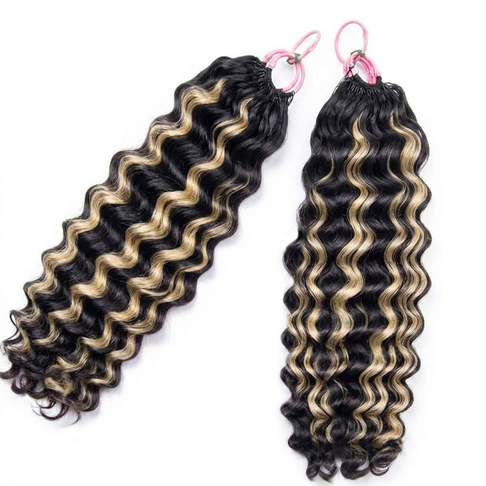 Deep Wave Hair Bundles / Feather Hair Extensions — 100% Virgin Human Hair / Black and grey blended highlights LINKTOWIG