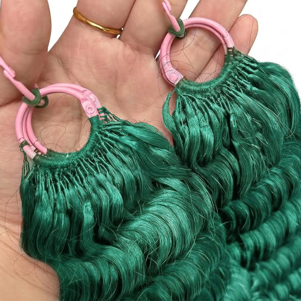 Deep Wave Hair Bundles / Feather Hair Extensions — 100% Virgin Human Hair / Dark Emerald Green LINKTOWIG