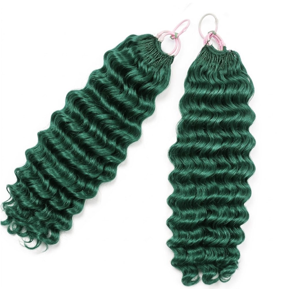 Deep Wave Hair Bundles / Feather Hair Extensions — 100% Virgin Human Hair / Dark Emerald Green LINKTOWIG