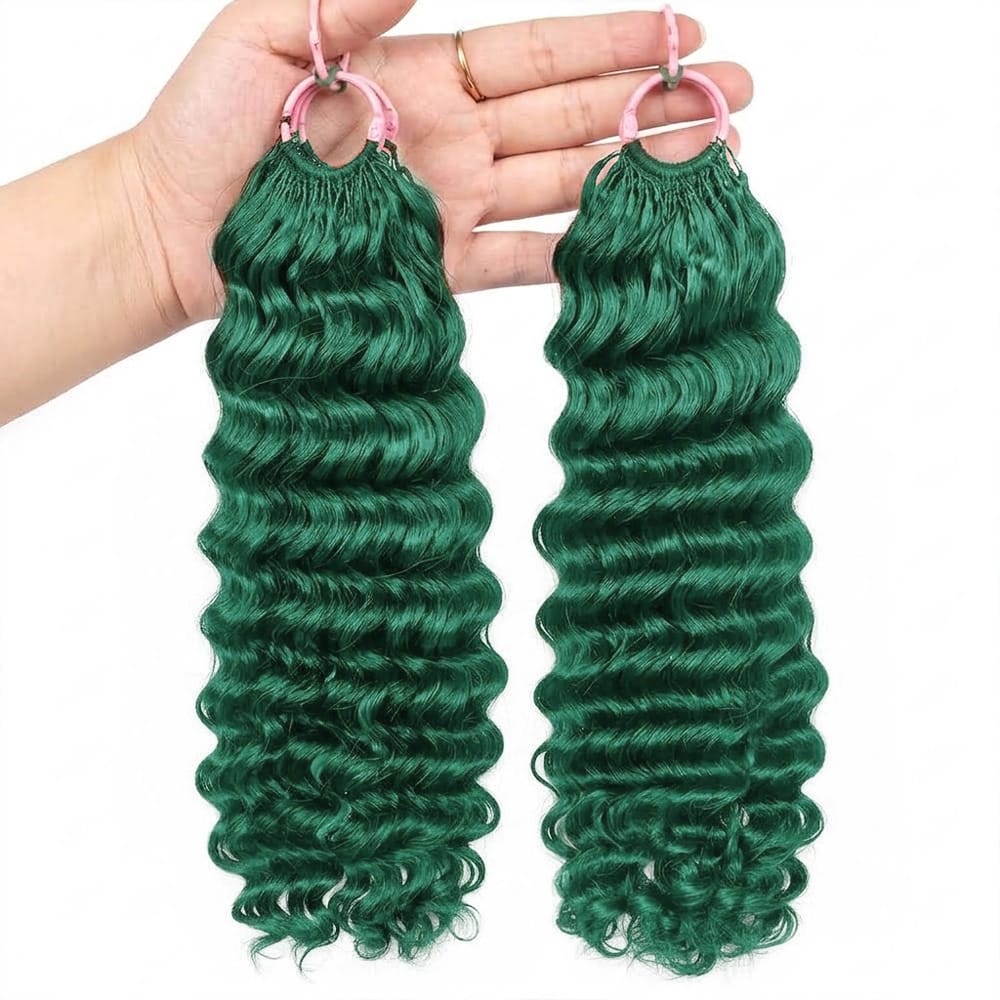 Deep Wave Hair Bundles / Feather Hair Extensions — 100% Virgin Human Hair / Dark Emerald Green LINKTOWIG