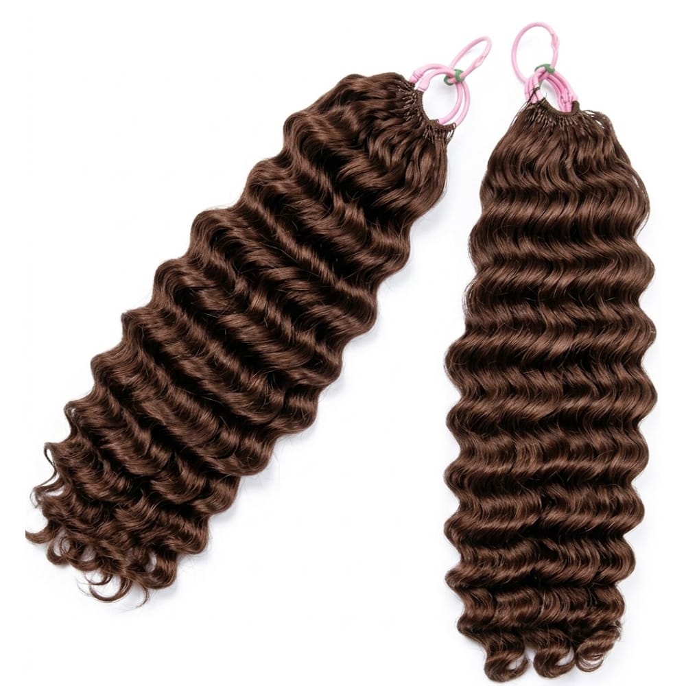 Deep Wave Hair Bundles / Feather Hair Extensions — 100% Virgin Human Hair / Espresso Brown LINKTOWIG