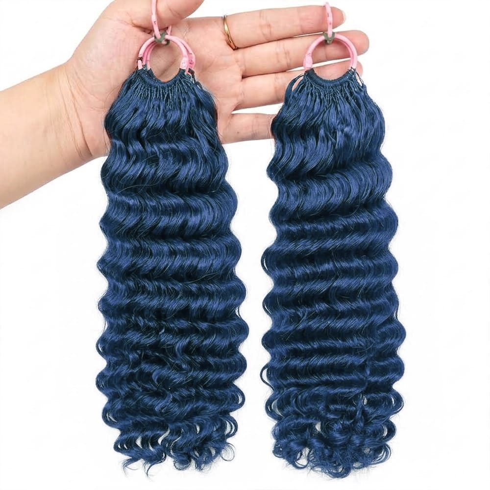 Deep Wave Hair Bundles / Feather Hair Extensions — 100% Virgin Human Hair / Midnight Blue LINKTOWIG