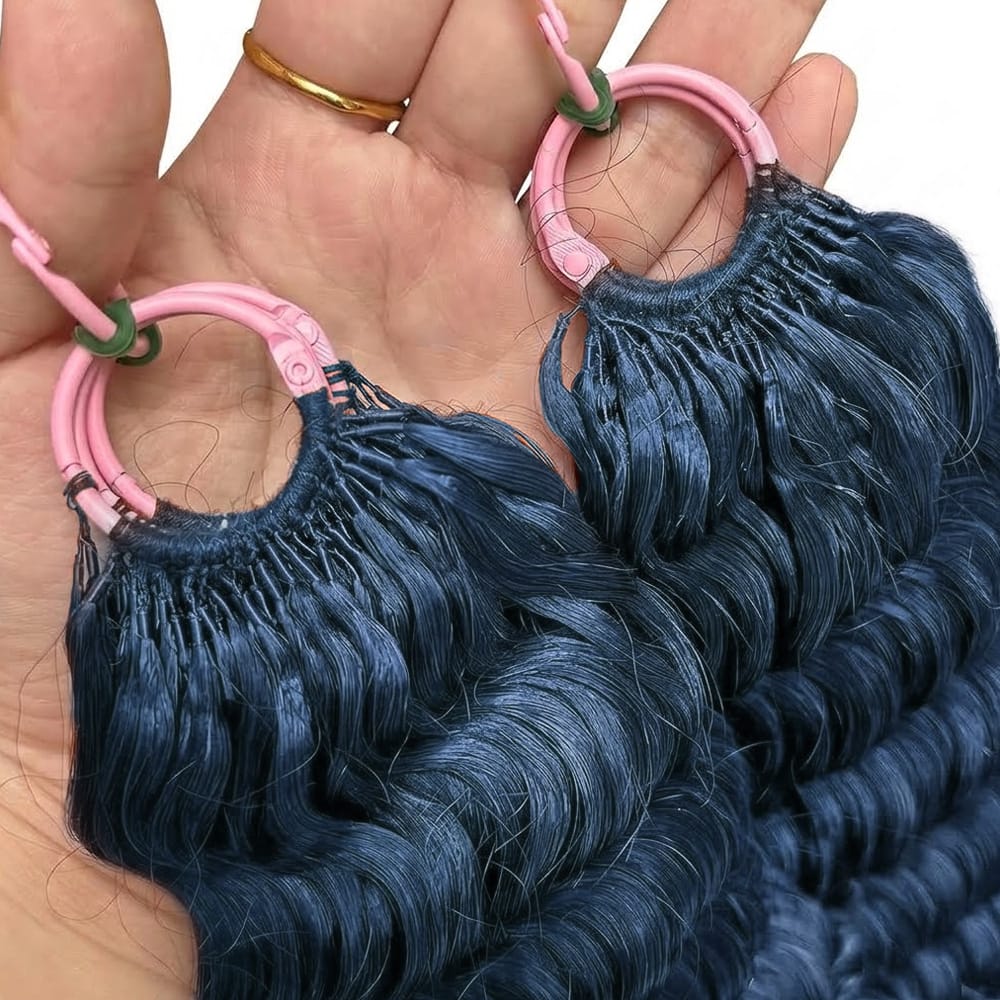 Deep Wave Hair Bundles / Feather Hair Extensions — 100% Virgin Human Hair / Midnight Blue LINKTOWIG