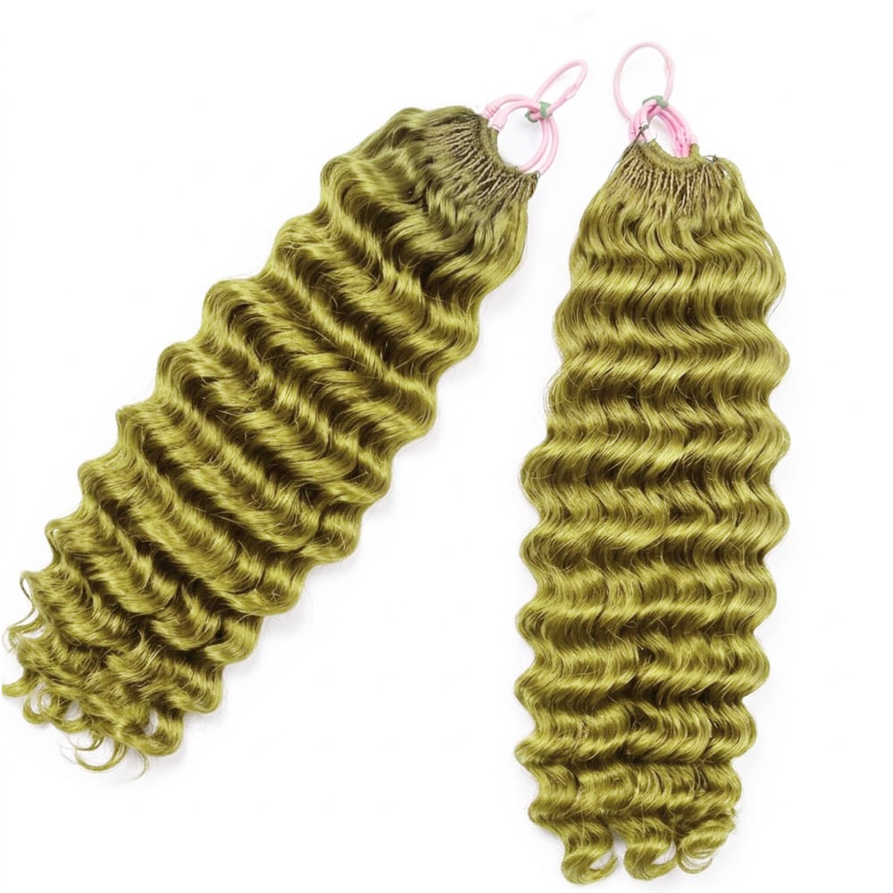 Deep Wave Hair Bundles / Feather Hair Extensions — 100% Virgin Human Hair / Olive Green Blonde LINKTOWIG