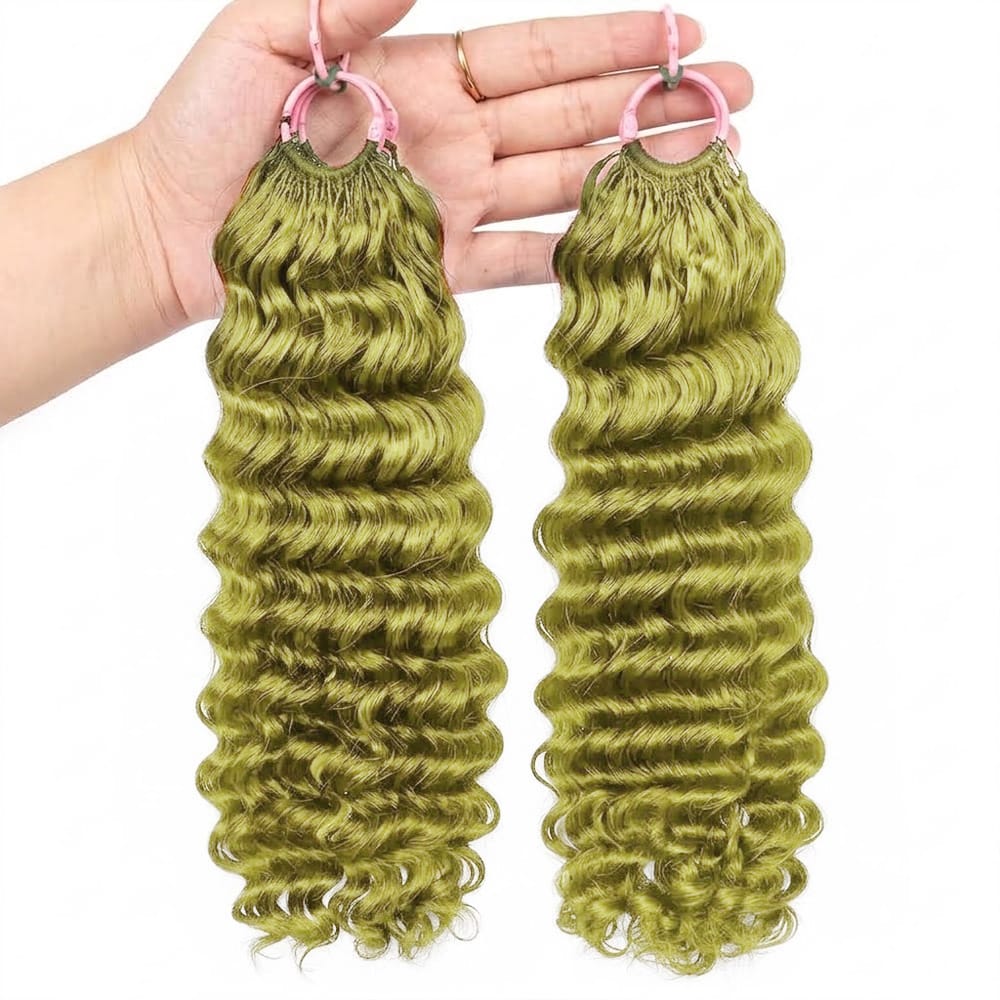 Deep Wave Hair Bundles / Feather Hair Extensions — 100% Virgin Human Hair / Olive Green Blonde LINKTOWIG