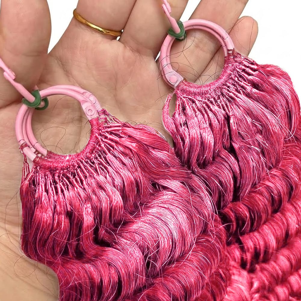 Deep Wave Hair Bundles / Feather Hair Extensions — 100% Virgin Human Hair / pink LINKTOWIG