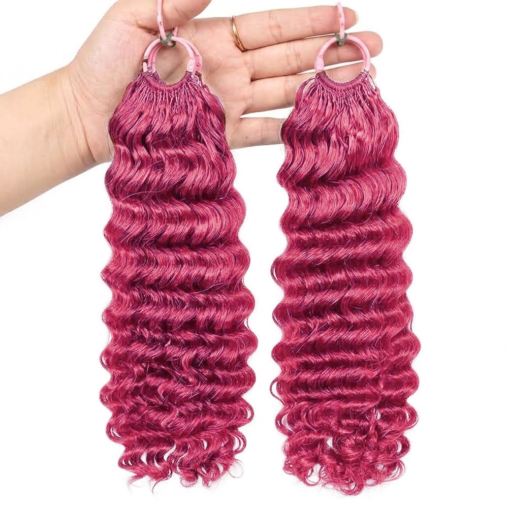 Deep Wave Hair Bundles / Feather Hair Extensions — 100% Virgin Human Hair / pink LINKTOWIG