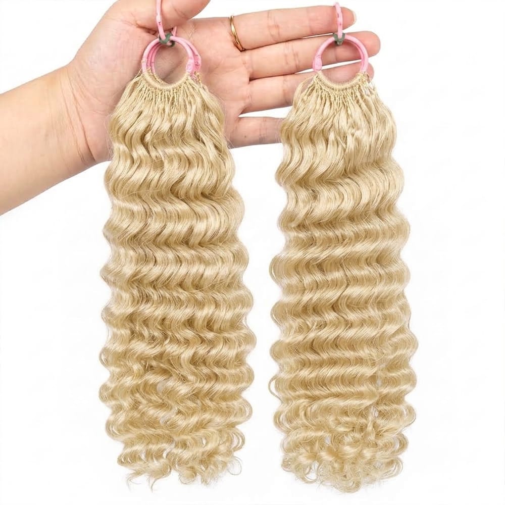 Deep Wave Hair Bundles / Feather Hair Extensions — 100% Virgin Human Hair / Platinum Blonde LINKTOWIG