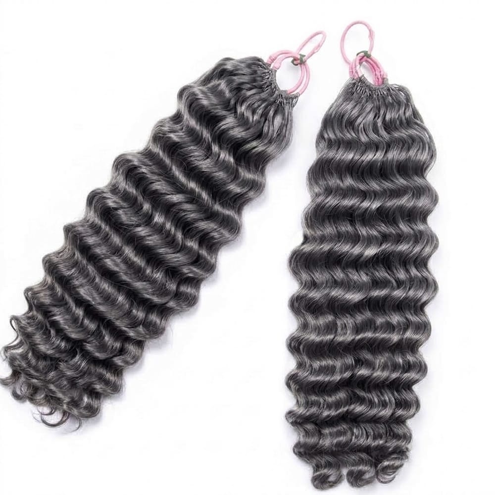 Deep Wave Hair Bundles / Feather Hair Extensions — 100% Virgin Human Hair / Silver Grey LINKTOWIG