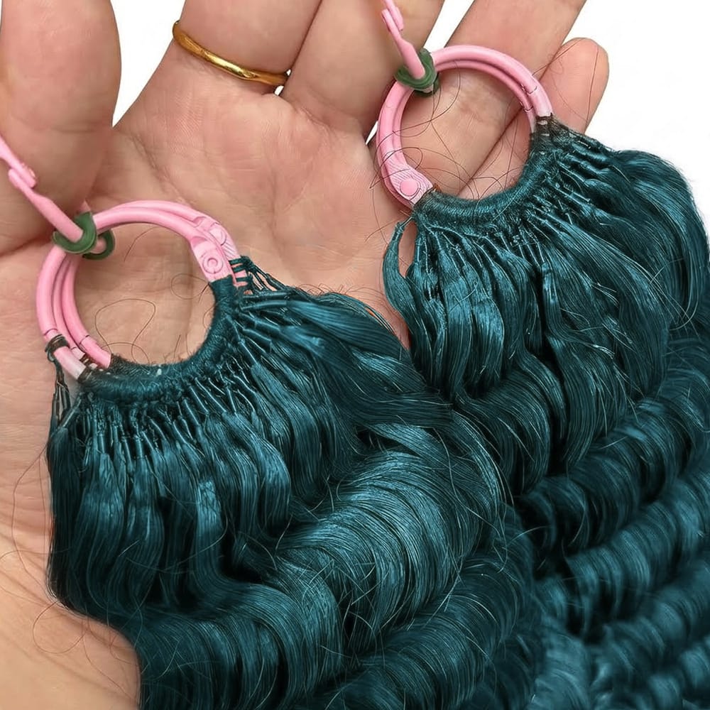 Deep Wave Hair Bundles / Feather Hair Extensions — 100% Virgin Human Hair / Teal Green LINKTOWIG