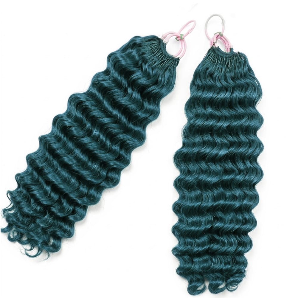 Deep Wave Hair Bundles / Feather Hair Extensions — 100% Virgin Human Hair / Teal Green LINKTOWIG