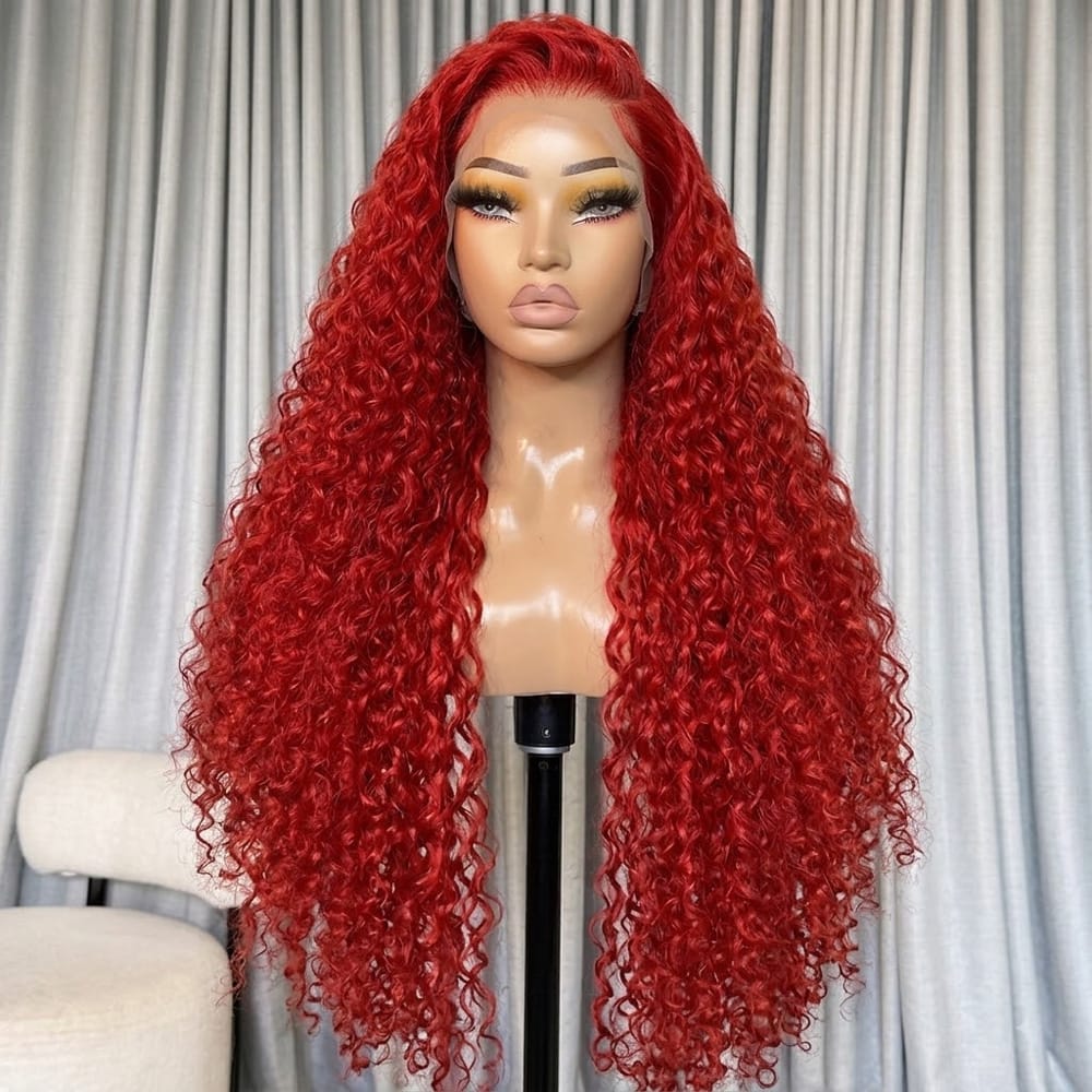 Deep Wave HD Lace Super Natural Lace Frontal Human Hair Ruby Red LINKTOWIG