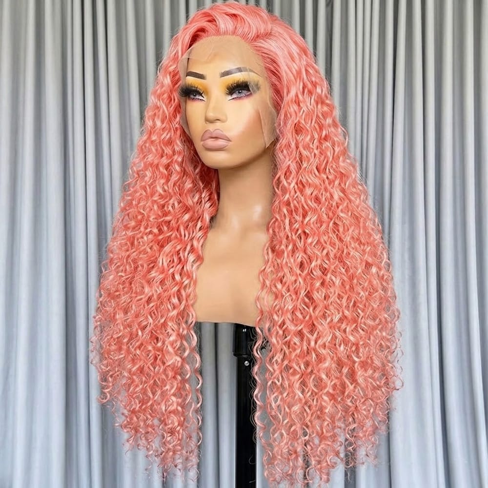 Deep Wave HD Lace Super Natural Lace Frontal Human Hair Wigs Bubblegum Pink LINKTOWIG