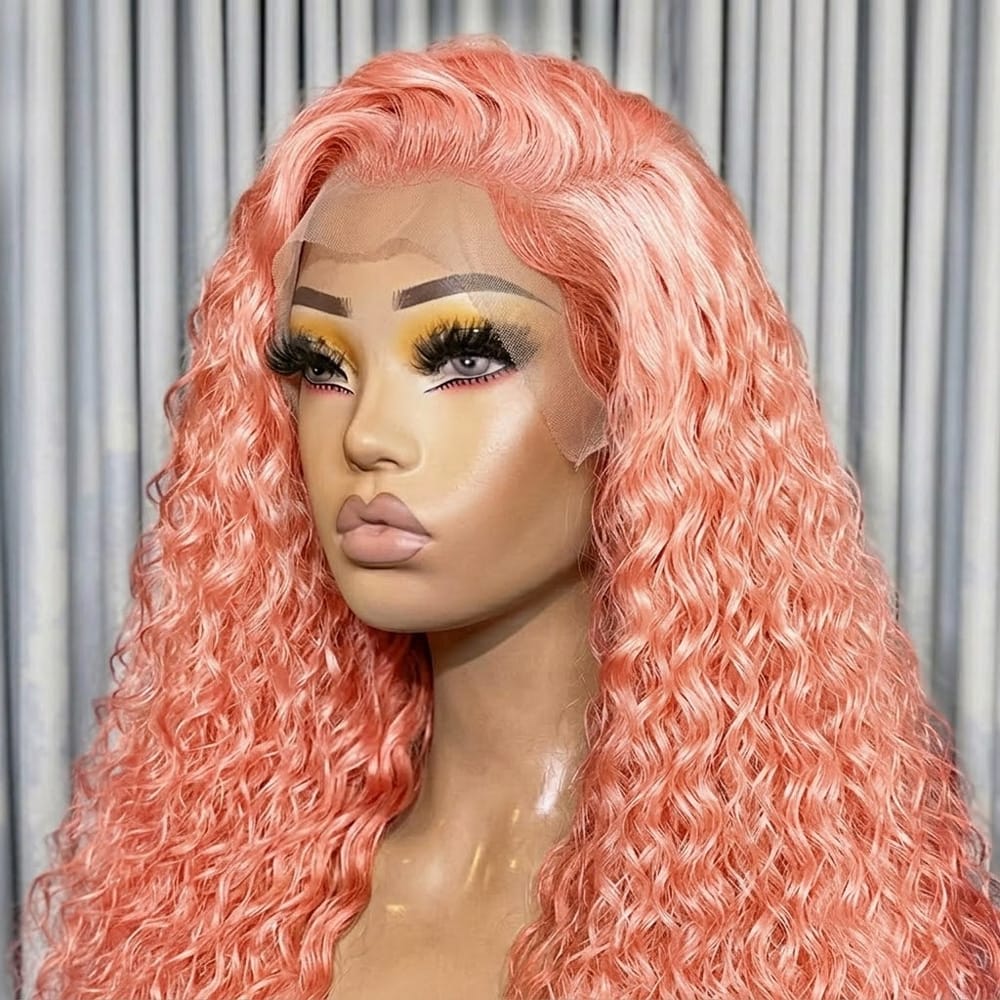 Deep Wave HD Lace Super Natural Lace Frontal Human Hair Wigs Bubblegum Pink LINKTOWIG
