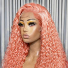 Deep Wave HD Lace Super Natural Lace Frontal Human Hair Wigs Bubblegum Pink LINKTOWIG