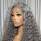 Deep Wave HD Lace Super Natural Lace Frontal Human Hair Wigs Charcoal Grey LINKTOWIG