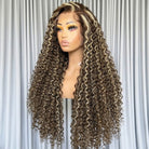 Deep Wave HD Lace Super Natural Lace Frontal Human Hair Wigs Dark Brown with Honey LINKTOWIG