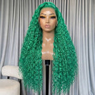 Deep Wave HD Lace Super Natural Lace Frontal Human Hair Wigs Dark Emerald Green LINKTOWIG