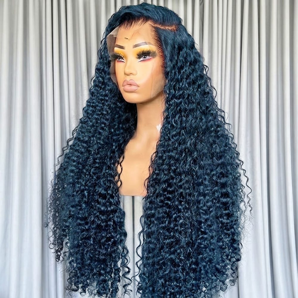 Deep Wave HD Lace Super Natural Lace Frontal Human Hair Wigs Dark Emerald Green LINKTOWIG