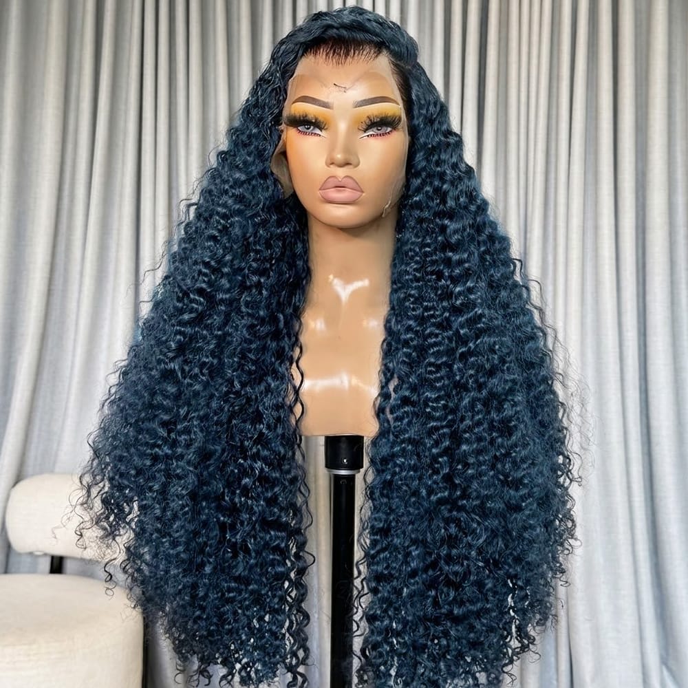Deep Wave HD Lace Super Natural Lace Frontal Human Hair Wigs Dark Emerald Green LINKTOWIG