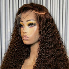 Deep Wave HD Lace Super Natural Lace Frontal Human Hair Wigs Espresso Brown LINKTOWIG