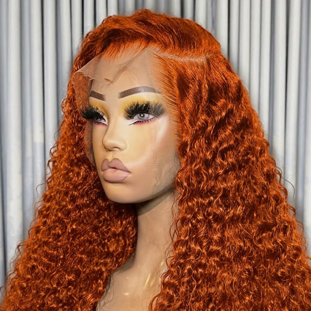 Deep Wave HD Lace Super Natural Lace Frontal Human Hair Wigs Ginger Orange LINKTOWIG