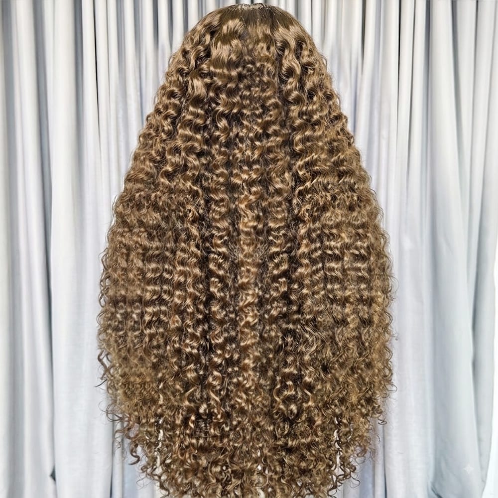 Deep Wave HD Lace Super Natural Lace Frontal Human Hair Wigs Honey Brown LINKTOWIG