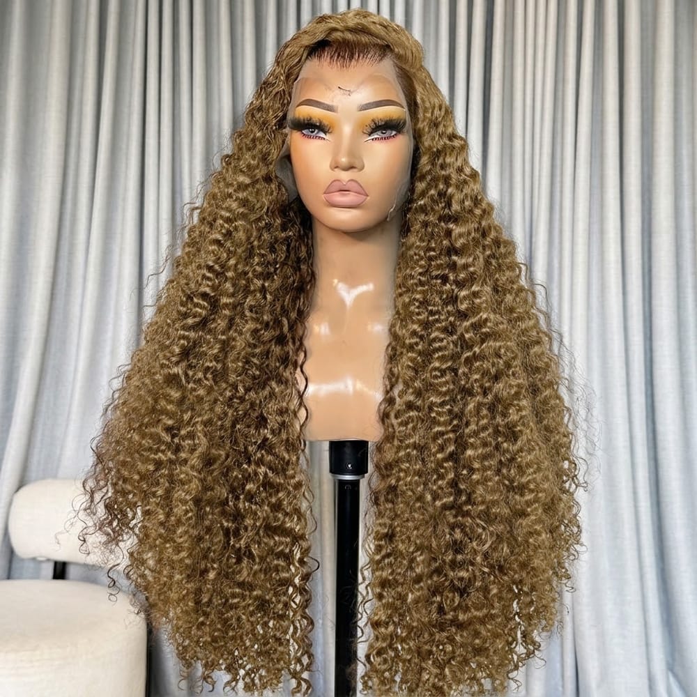 Deep Wave HD Lace Super Natural Lace Frontal Human Hair Wigs Olive Green Blonde LINKTOWIG