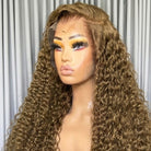 Deep Wave HD Lace Super Natural Lace Frontal Human Hair Wigs Olive Green Blonde LINKTOWIG