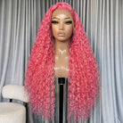 Deep Wave HD Lace Super Natural Lace Frontal Human Hair Wigs pink LINKTOWIG