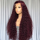Deep Wave HD Lace Super Natural Lace Frontal Human Hair Wigs Plum Red LINKTOWIG