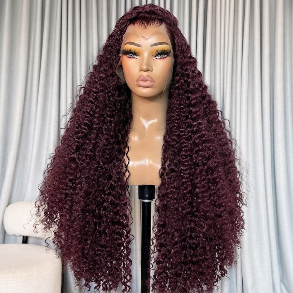 Deep Wave HD Lace Super Natural Lace Frontal Human Hair Wigs Plum Red LINKTOWIG