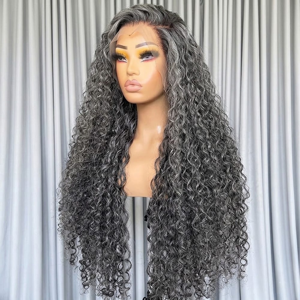 Deep Wave HD Lace Super Natural Lace Frontal Human Hair Wigs Silver Grey LINKTOWIG